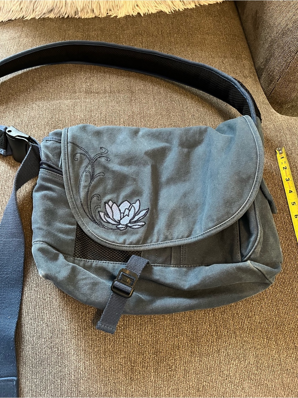 L.L.Bean Canvas Crossbody in denim blue with tan lining